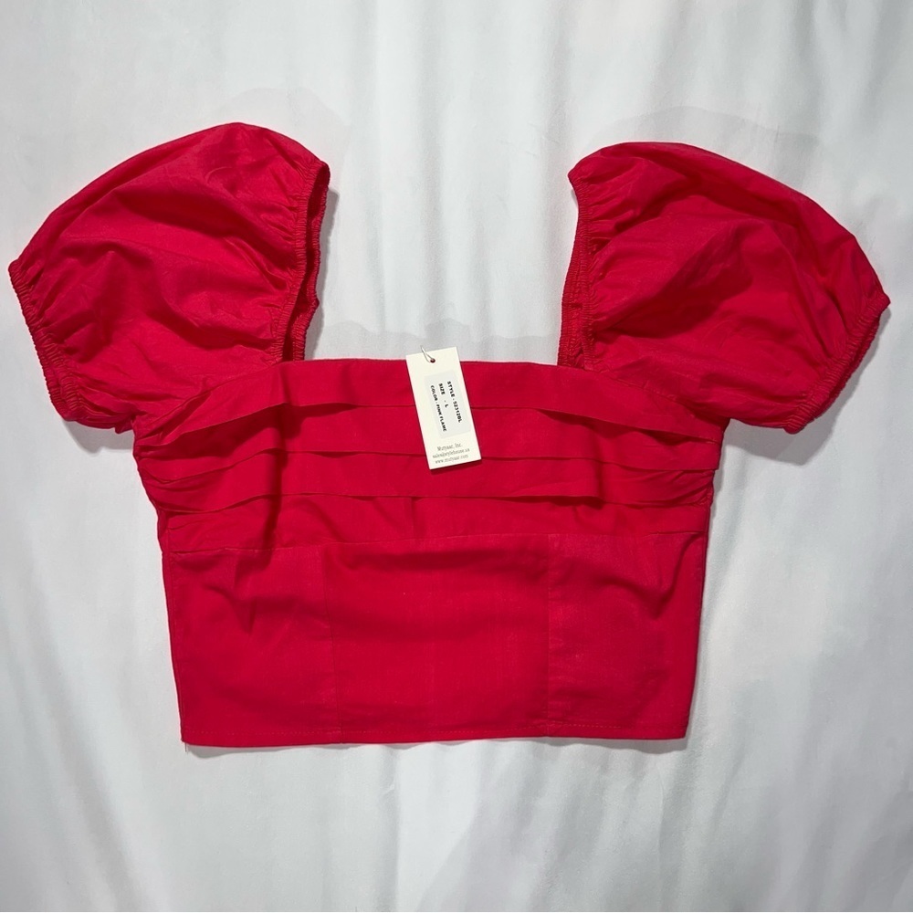 NWT Sim & Sam Puff Sleeved Crop Top Square Neck Size Large in Color Fire Pink - Picture 6 of 8